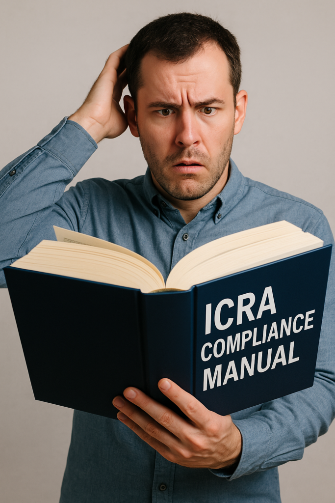 Confused Man Reading ICRA Compliance Manual