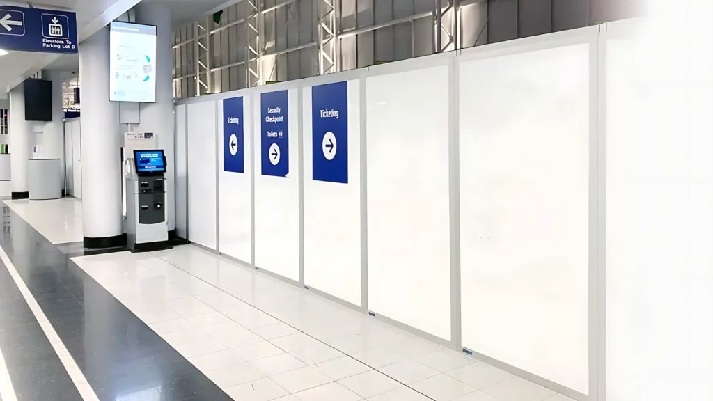 Modular temporary wall in active airport terminal Bay Area