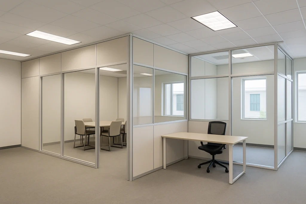 Temporary modular wall in occupied Class A office building San Jose