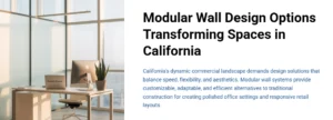 Modular wall design options showcasing flexible and customizable solutions for transforming commercial spaces in California, emphasizing speed, efficiency, and aesthetic appeal.