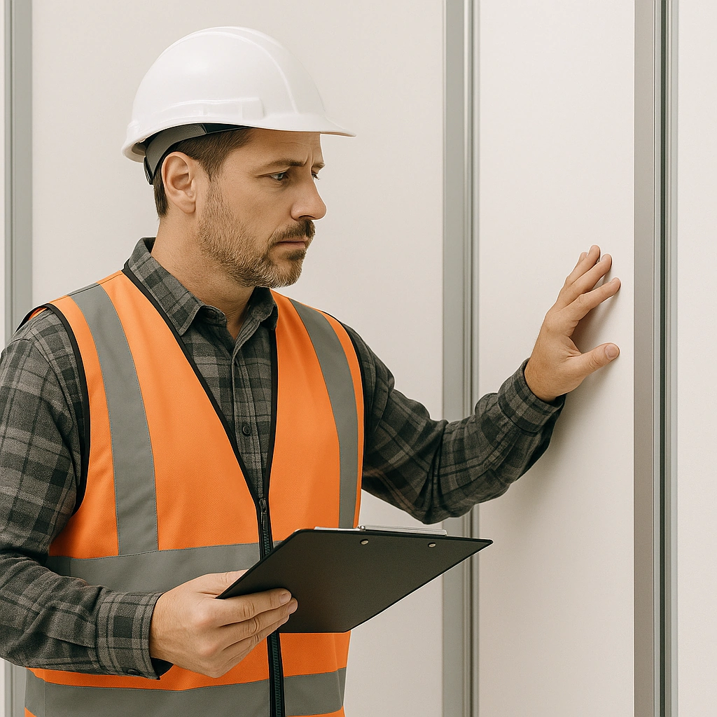 Inspector Checking Modular Temporary Wall