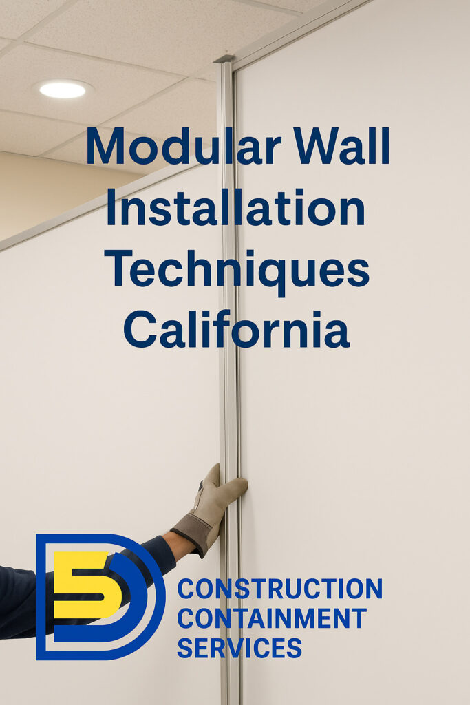 Modular wall installation techniques in California, highlighting a worker assembling a temporary containment wall.