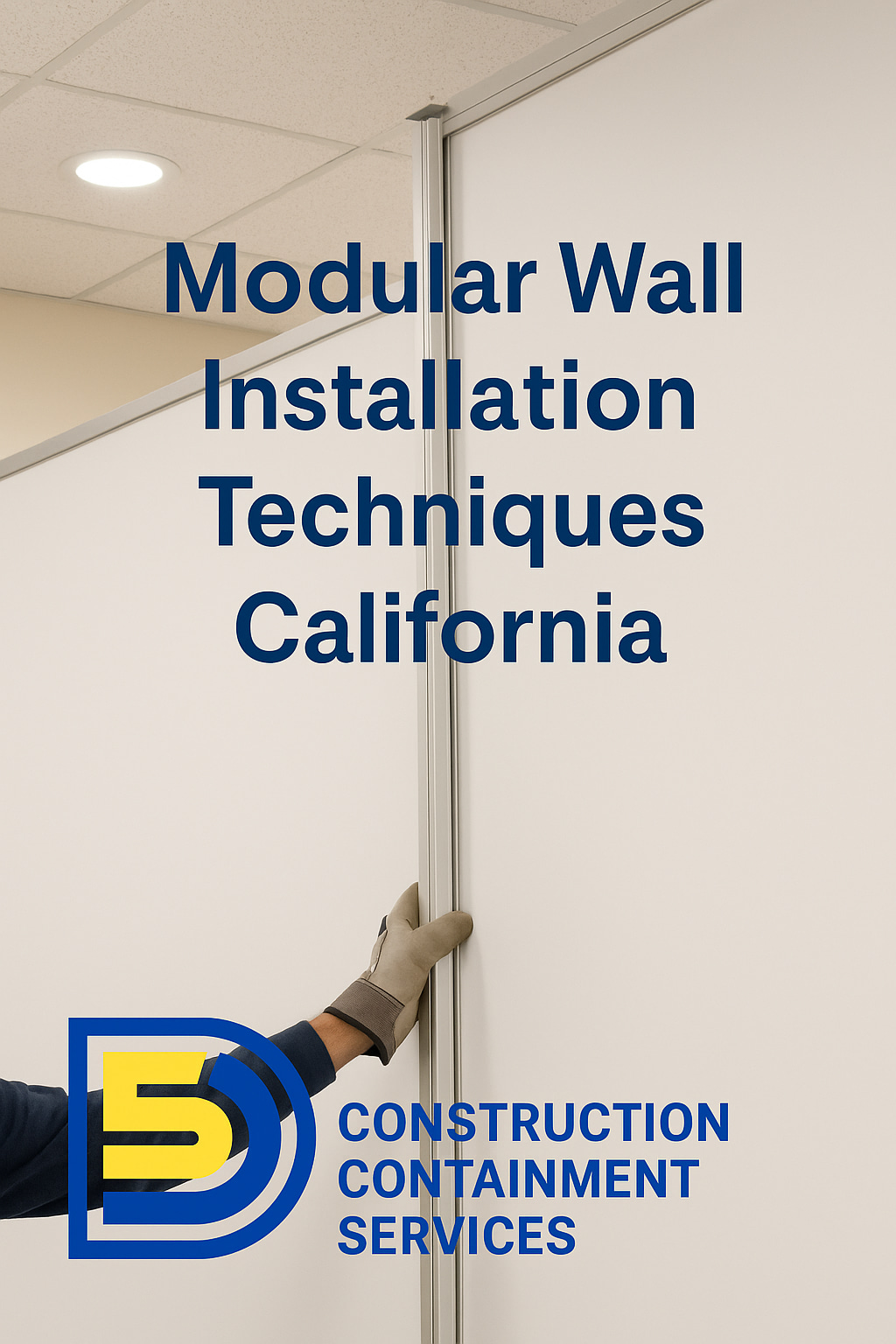 Modular wall installation techniques in California, featuring a gloved hand assembling a temporary containment wall.