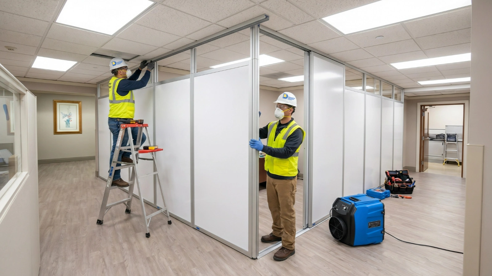 5DCCS Personnel Installing Temporary Walls in Healthcare Clinic