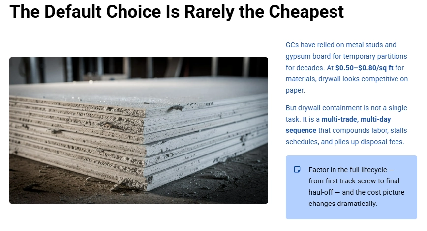 Drywall Is Not The Cheaper Temporary Containment Option