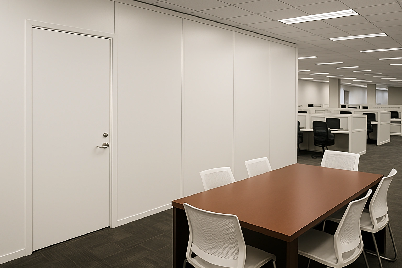 Professional temporary wall panels in active commercial office environment
