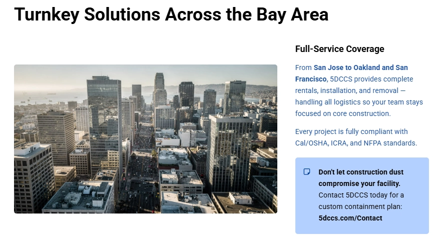 San Francisco Bay Area skyline representing 5DCCS service coverage across San Jose, Oakland, and San Francisco for modular containment and clean construction